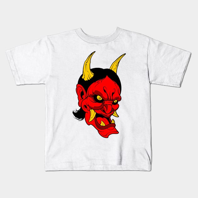 oni demon mask Kids T-Shirt by TOSSS LAB ILLUSTRATION